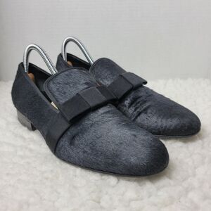 Celine Womens Smoking Peny Loafer Size 8.5 Black Pony Hair Slip On Bow Accent